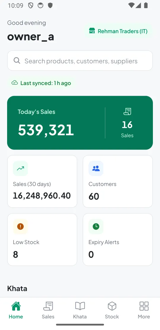 Owner app home with today's sales